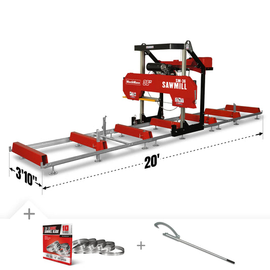 36" MAX Portable Sawmill,  25HP 688cc HONDA GX690 V-Twin Engine,  35" Board Width,  20' Track Length,  (10 Blades Included) SM36HMAX
